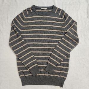 SUITSUPPLY Men's Wool Cashmere Blend Crewneck Sweater Grey Tan Stripe Large